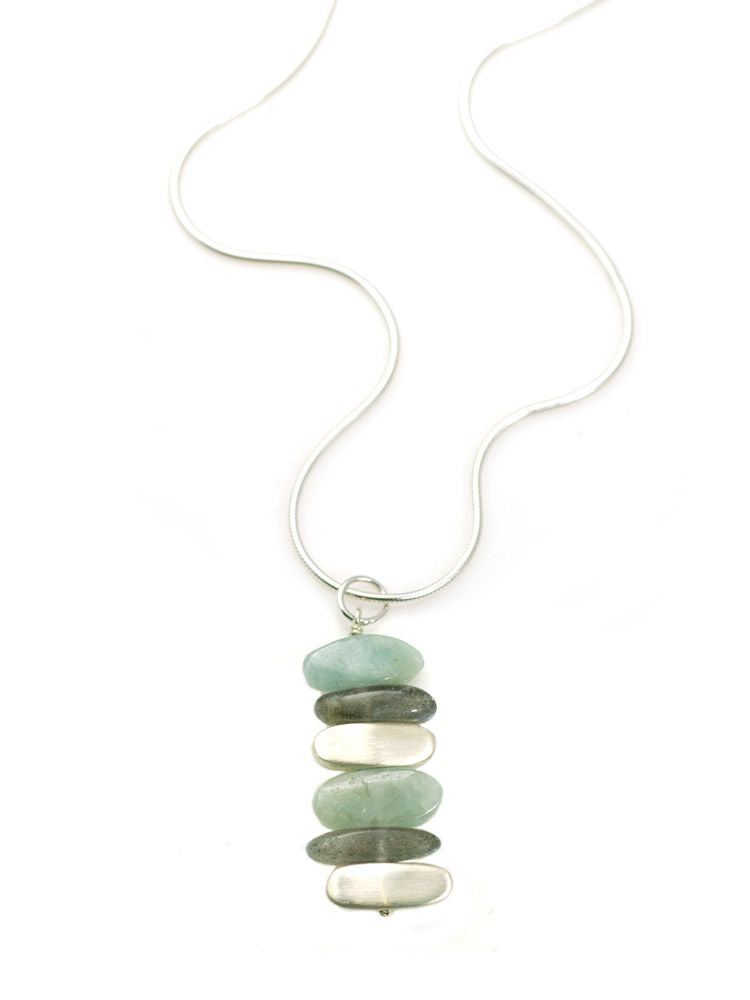 Stacked Stones and Silver Pendant