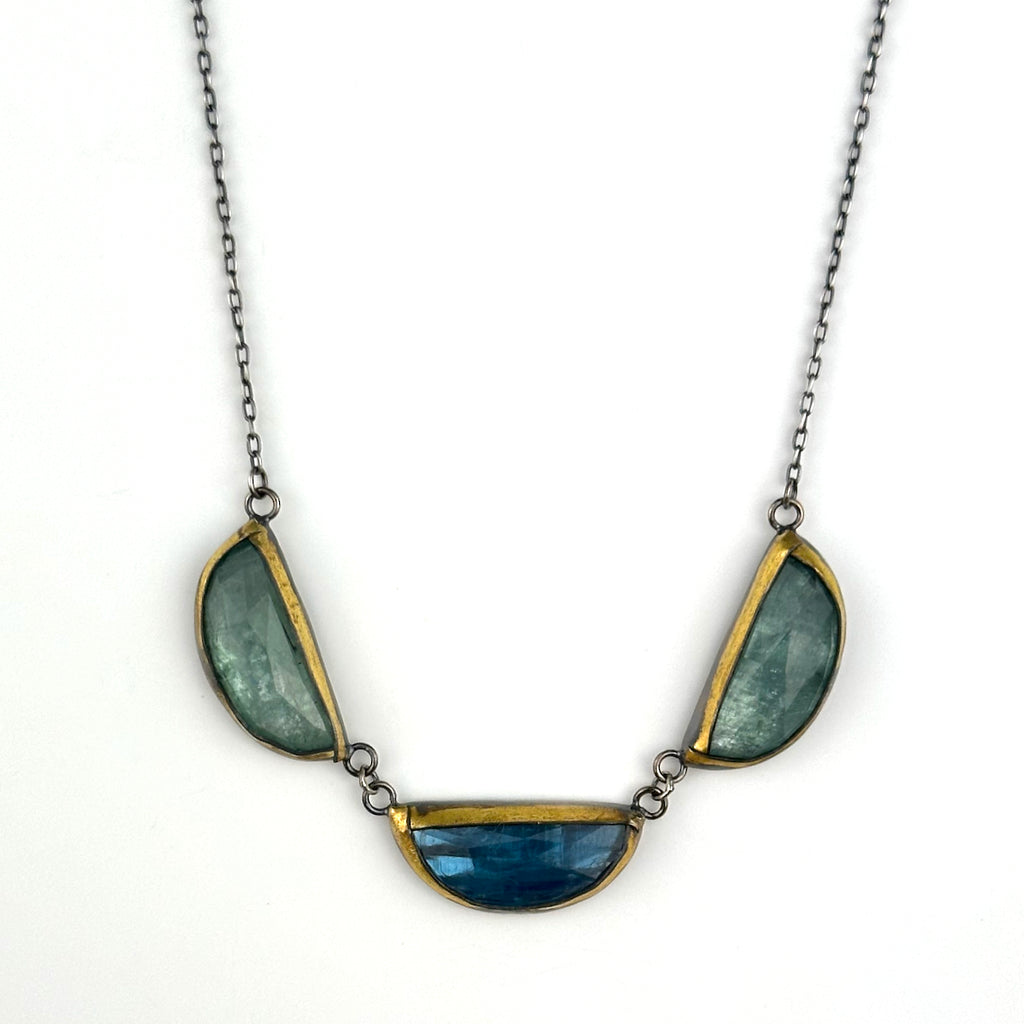 #852 Kyanite Folded Crescent Necklace