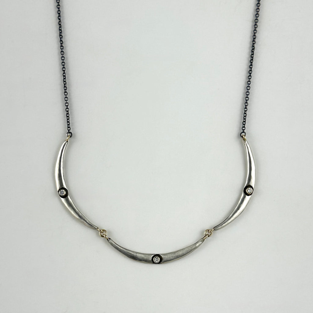 Crescent necklace With 3 Diamonds
