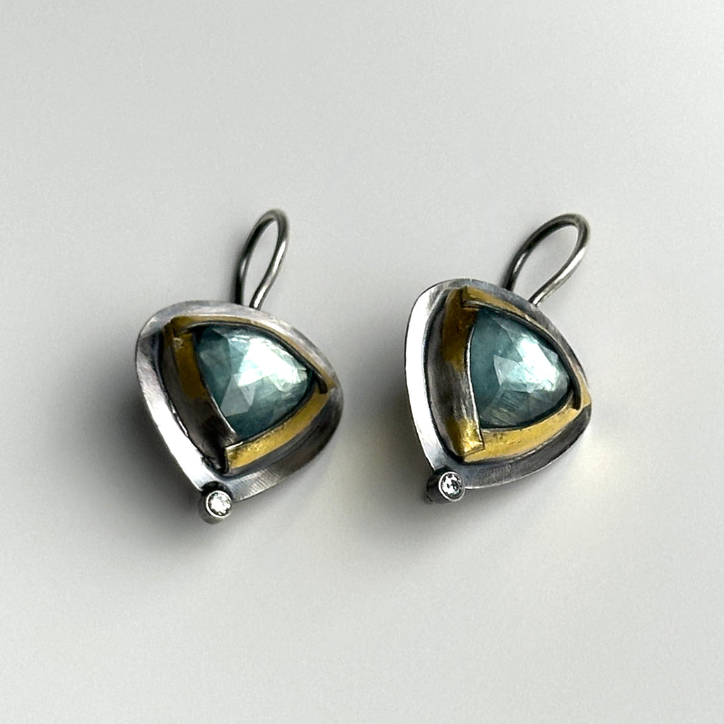 Tri Fold Blue Kyanite Earrings/Diamond