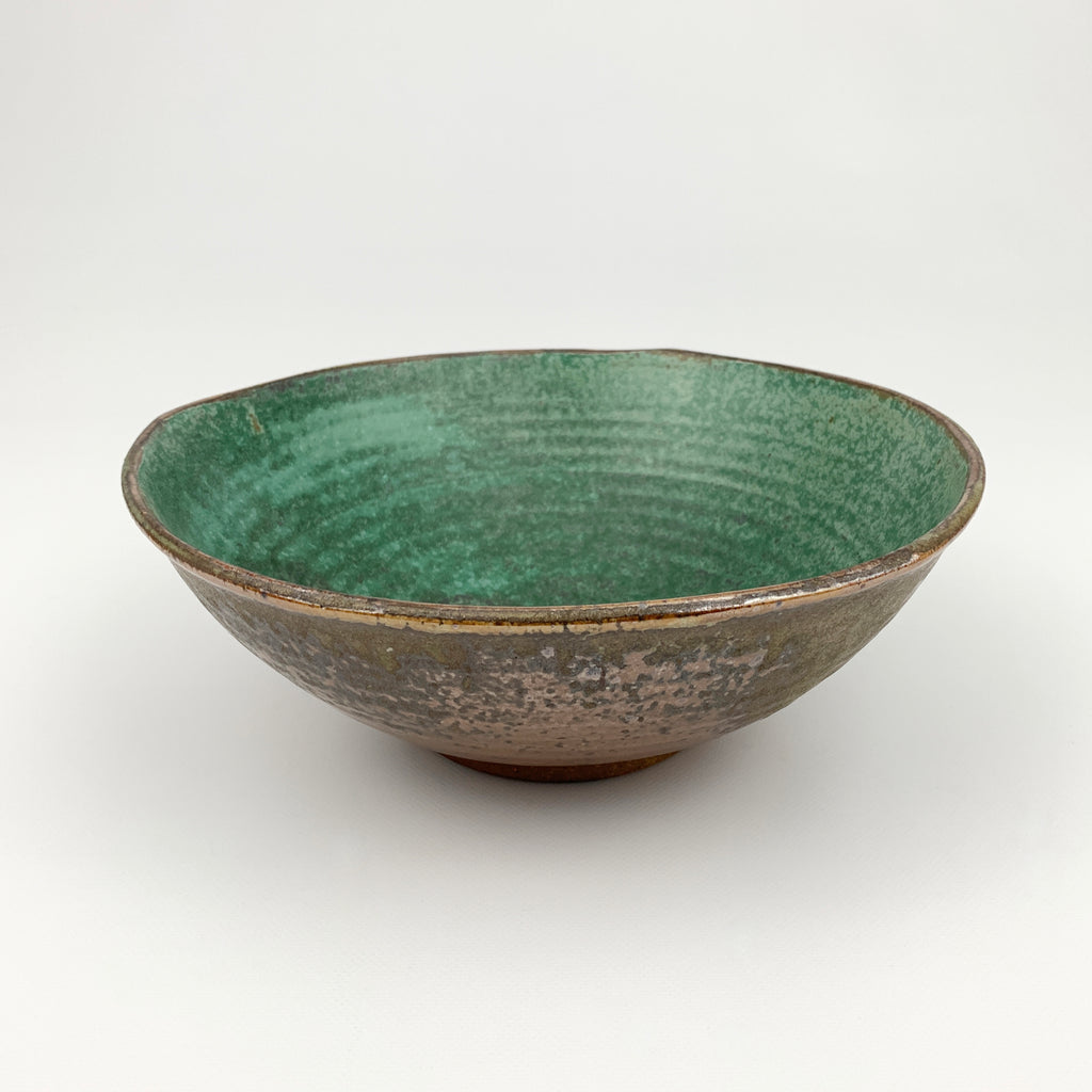 Off Center Bowl With Green Glaze, Large