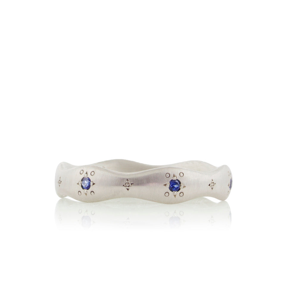 Etched Wavy Ring, Silver & Sapphire