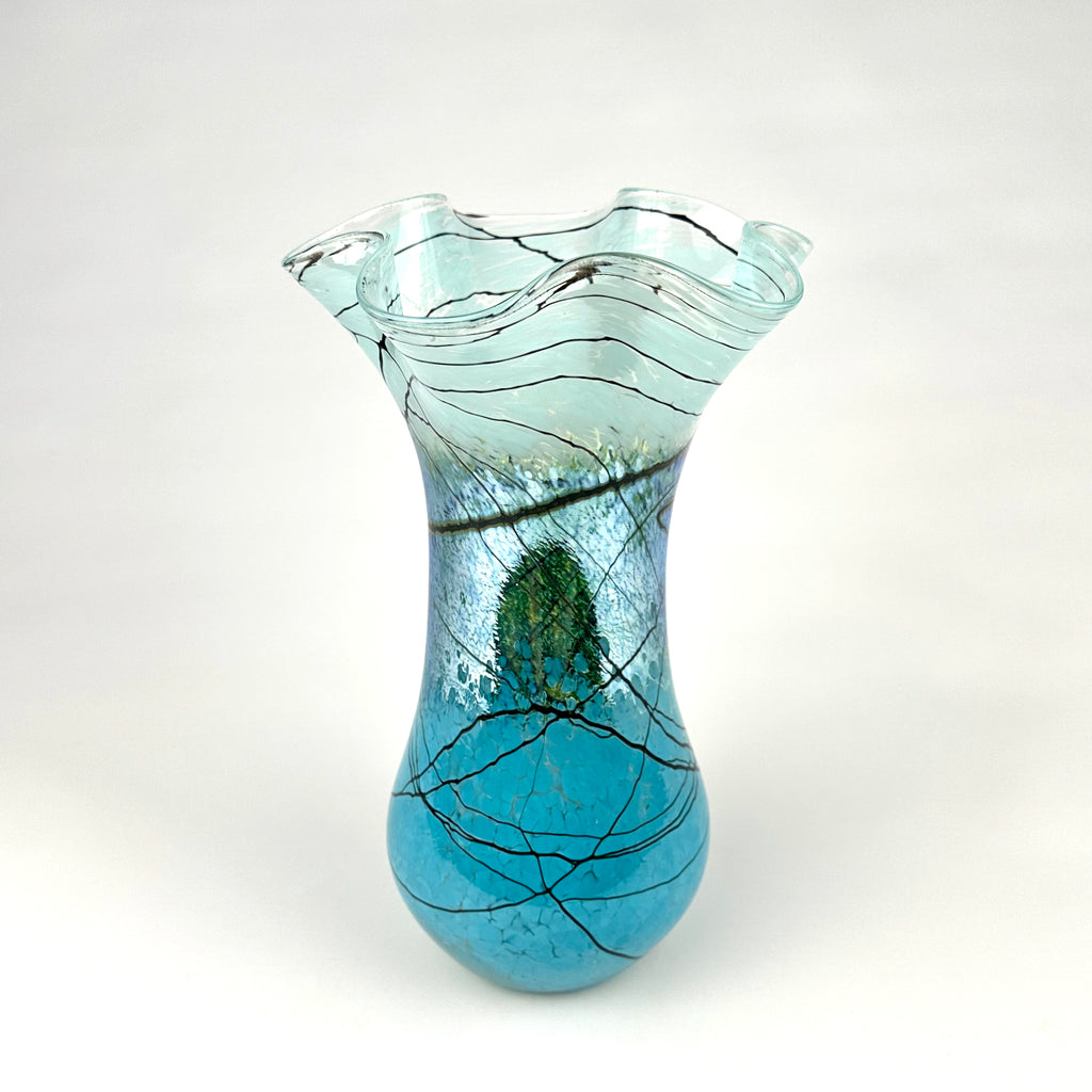 Aqua Lightning Large Fluted Vase