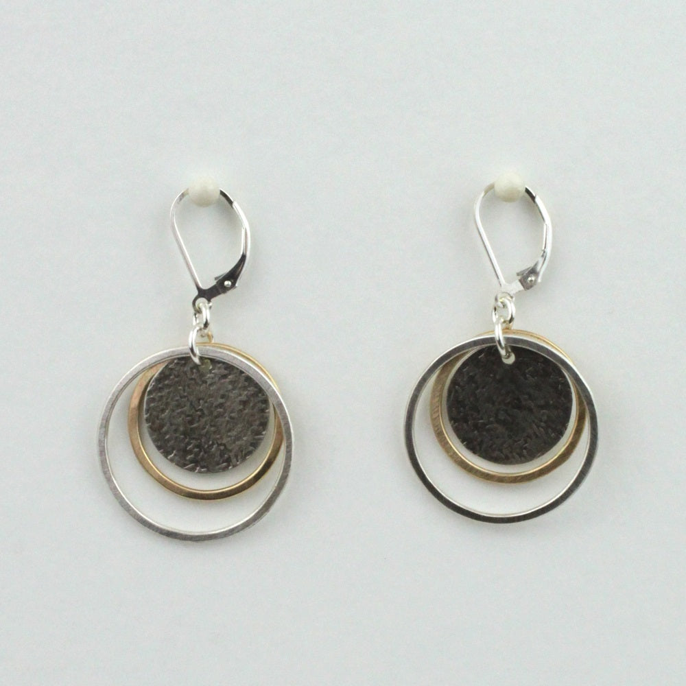 Three Piece Earring With Hammered Disc