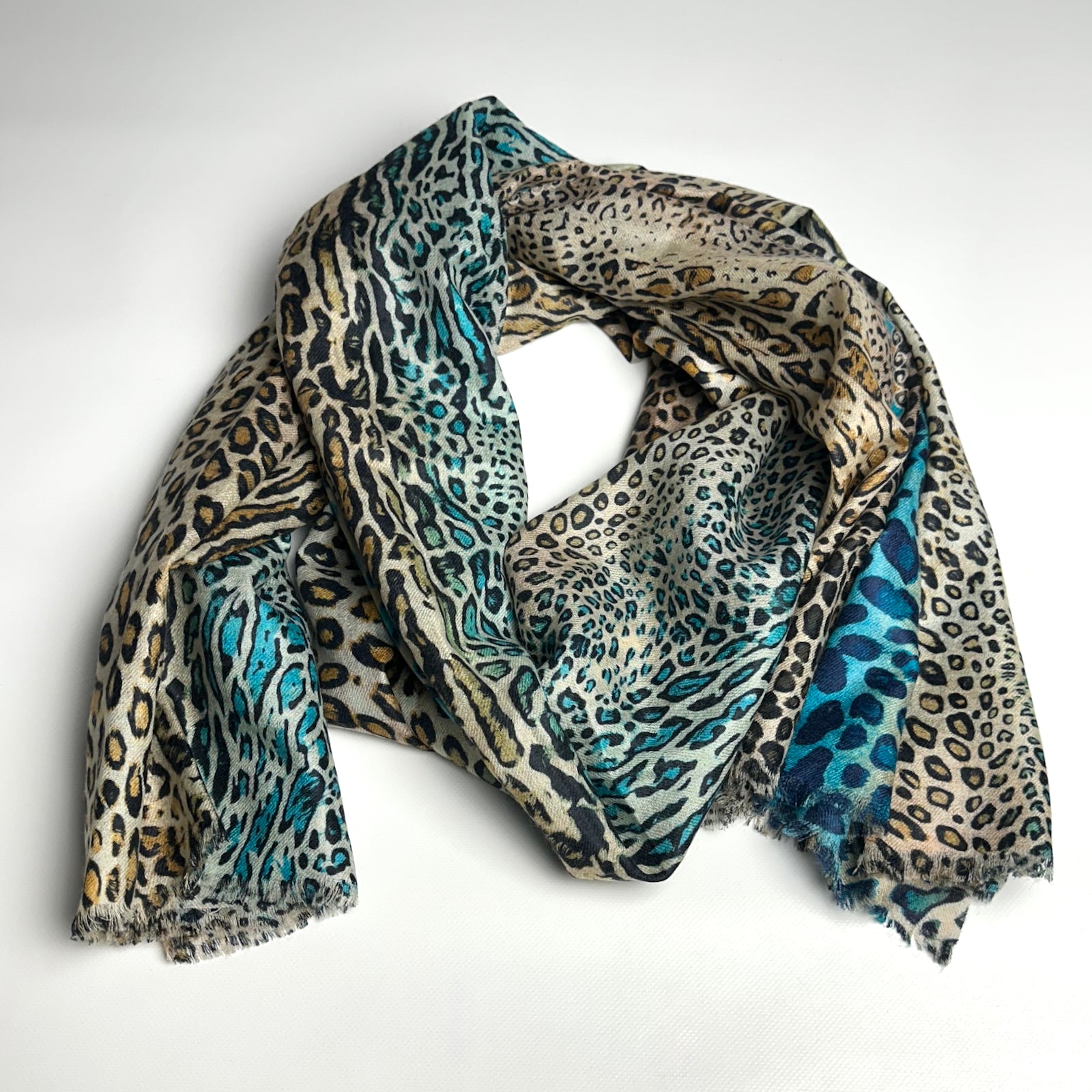 Mixed Animal Print Scarf, Sapphire