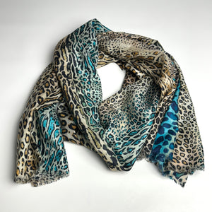 Mixed Animal Print Scarf, Sapphire