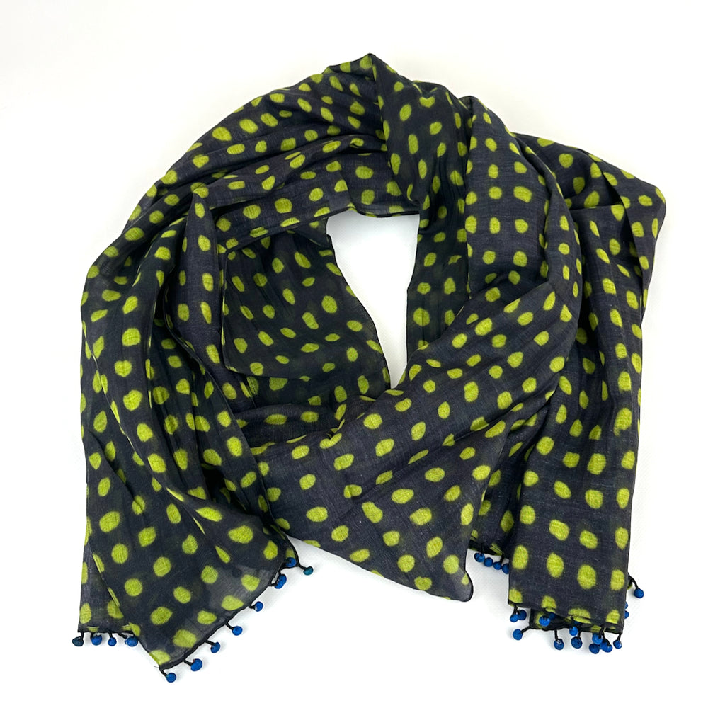 Cotton Silk Scarf With Lime Dots