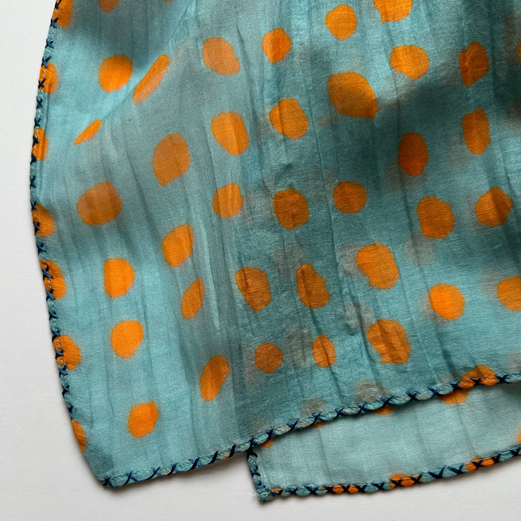 Cotton Silk Scarf With Orange Dots