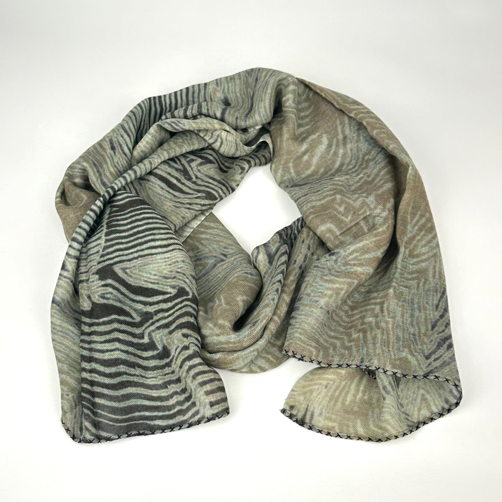 Wool Silk Stole Abstract Grey Emb Edges