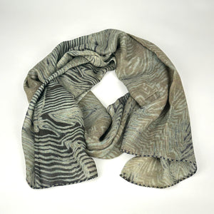 Wool Silk Stole Abstract Grey Emb Edges