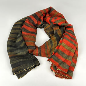 Wool Silk Stole Wavy Red Emb Edge