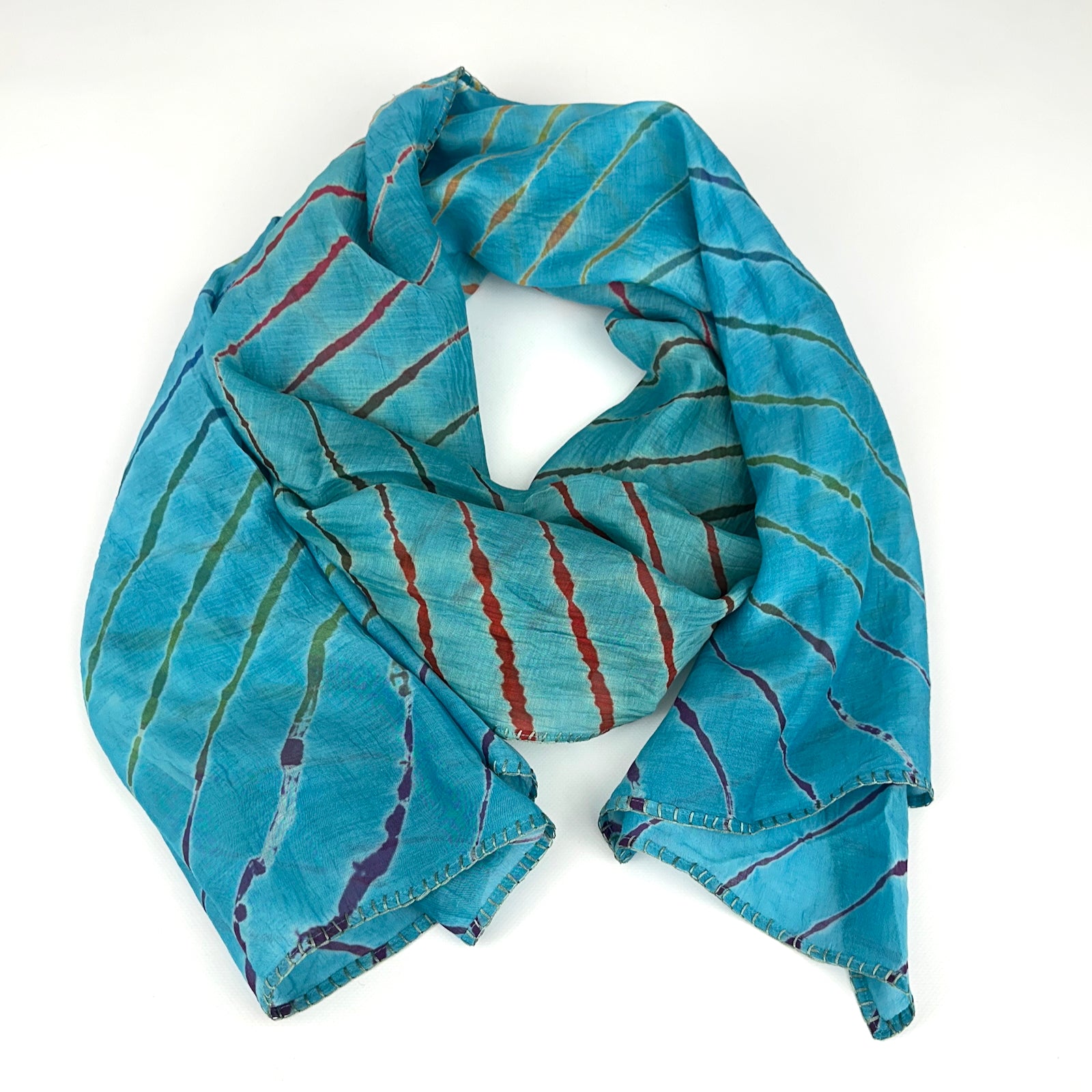 Tie Dyed Striped Cotton Silk Turquoise