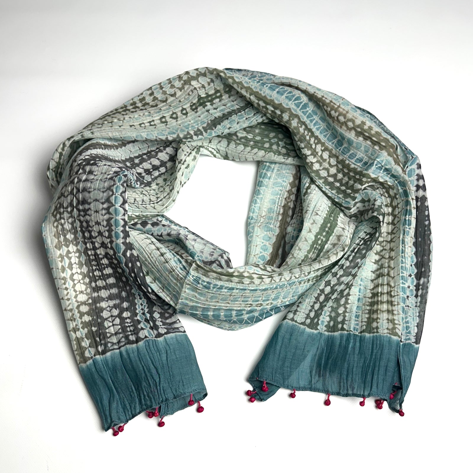 Tie Dyed Cotton Silk Scarf/Blue Gray