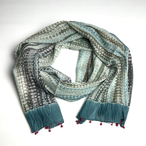 Tie Dyed Cotton Silk Scarf/Blue Gray