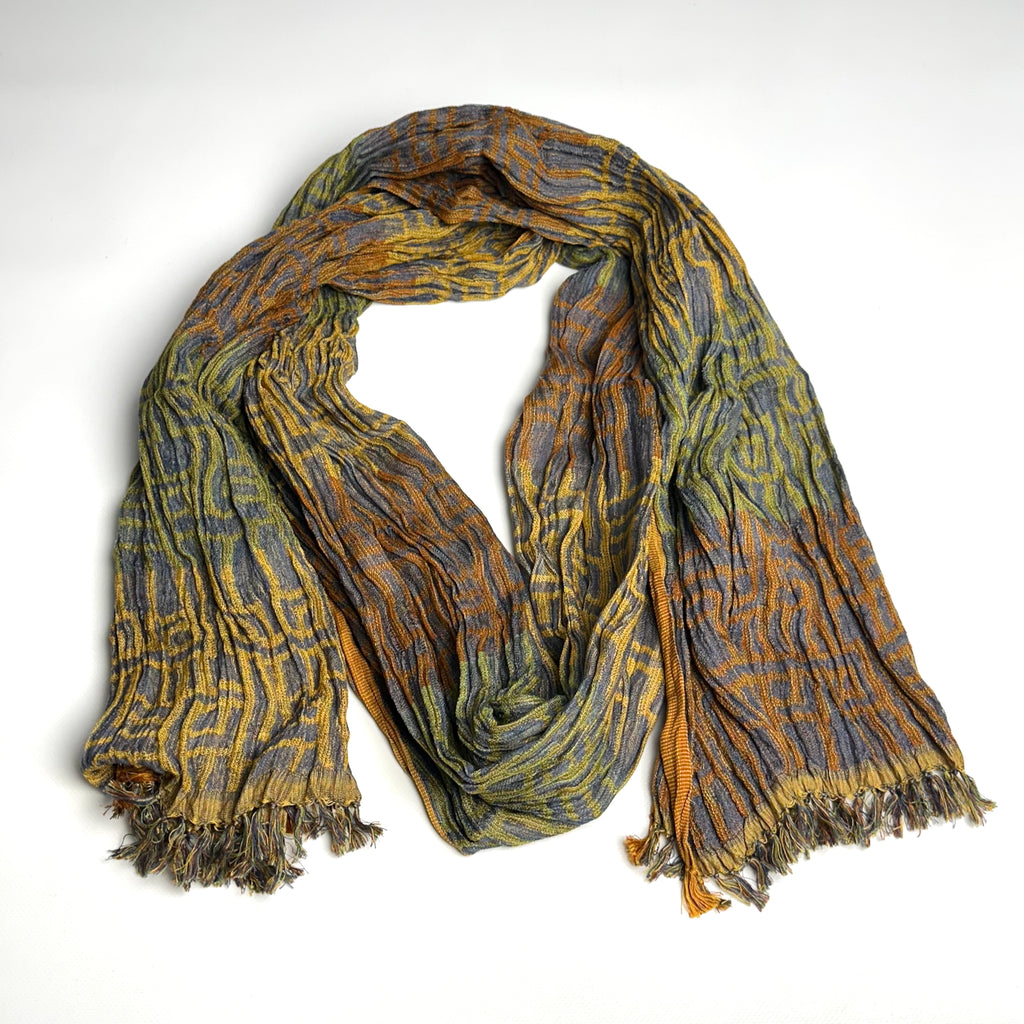 Crinkle Silk Scarf,Maize/Orange/Blue