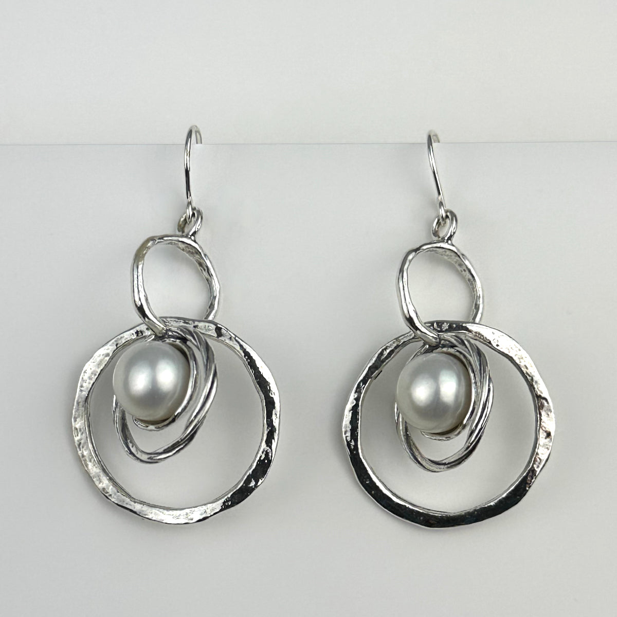 Silver Circles With Pearl Earrings