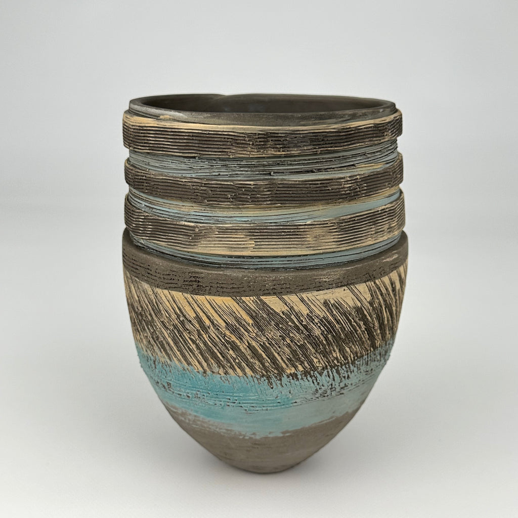 Textured Vessel With Blue Band