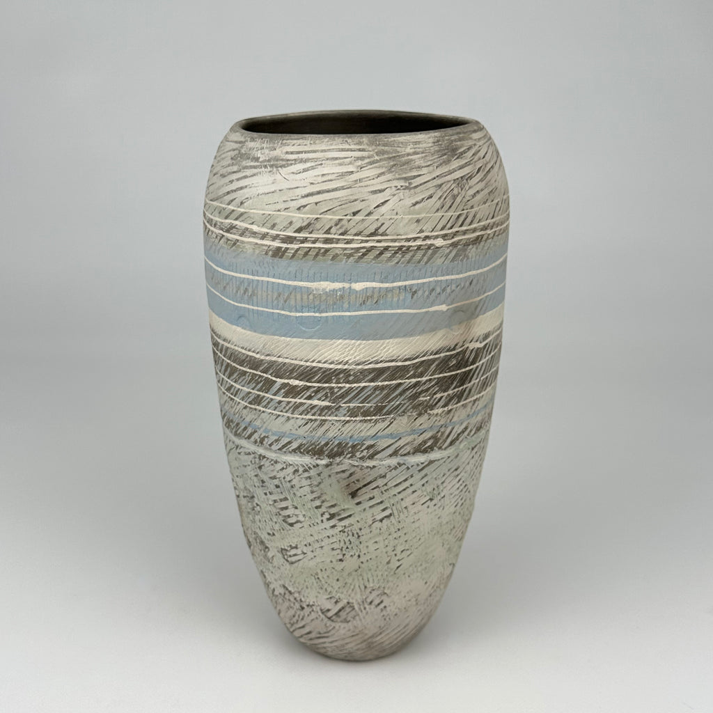 Textured Vessel With Blue/Gray Bdand