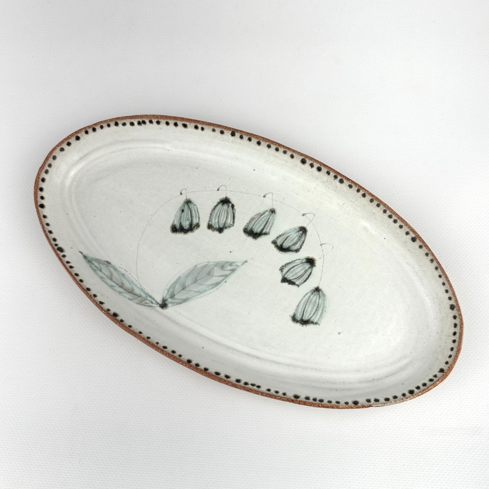 Medium Oval Tray,Flowers With Sage Glaze