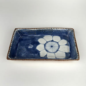 Small Rect Tray White Flower On Blue