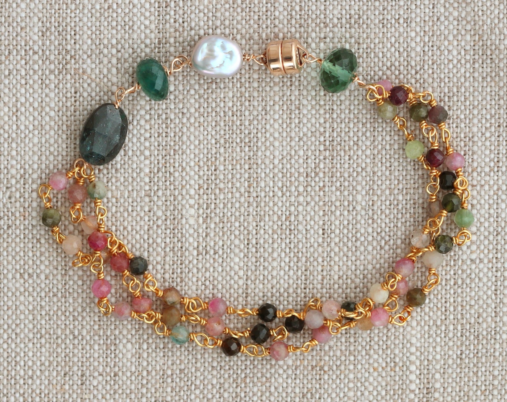 Bracelet With Tourmaline/Kyanite/Pearl