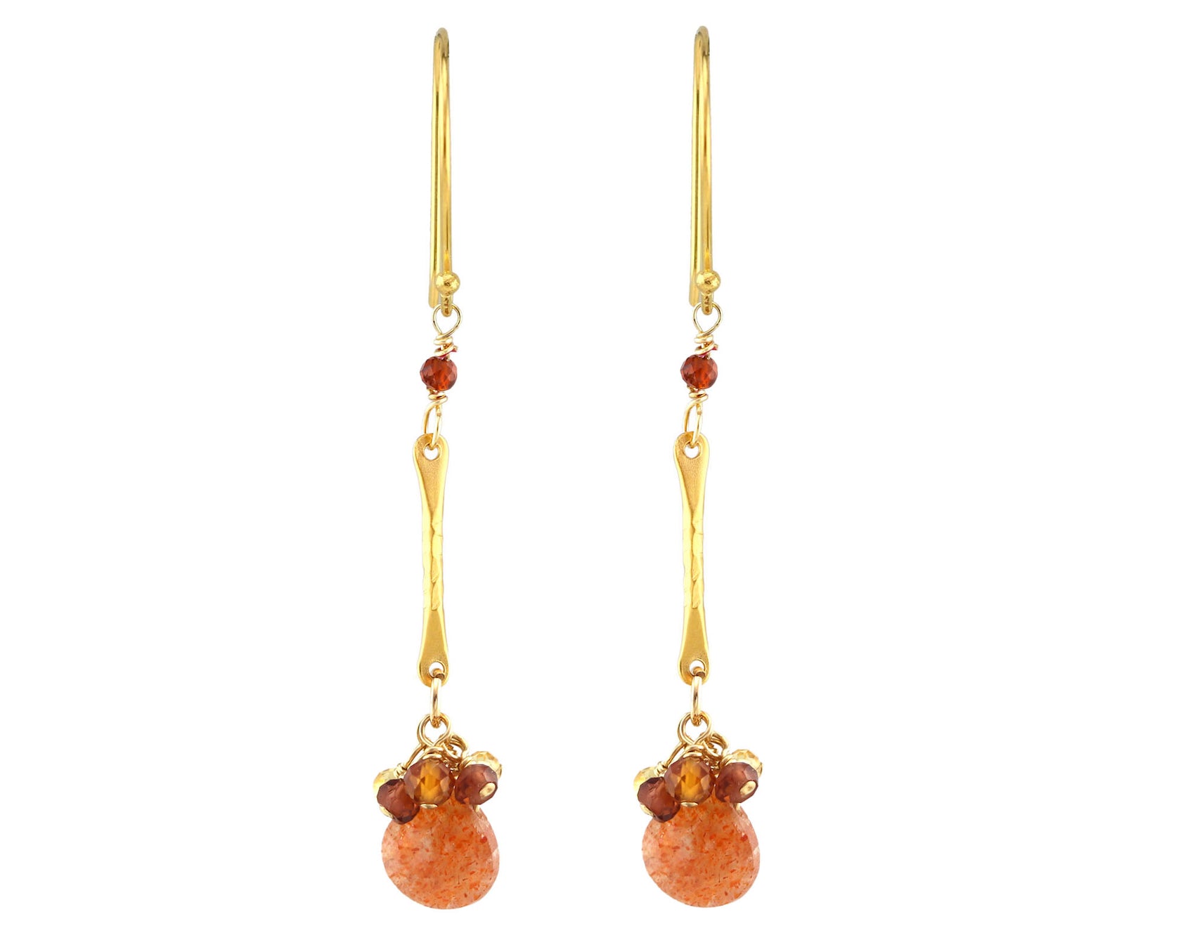 Gold Bar Earrings With Sunstone