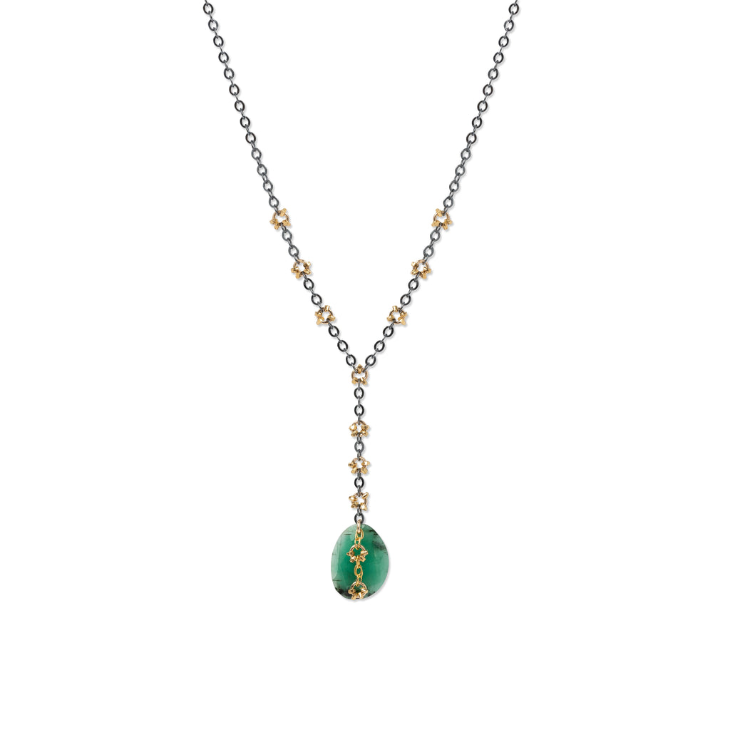 Emerald Faceted Drop Y Necklace