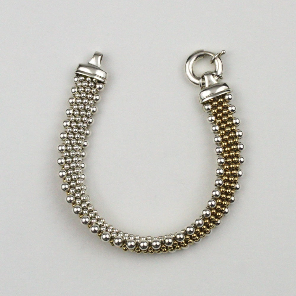 Crocheted Bracelet, Silver/Pearl