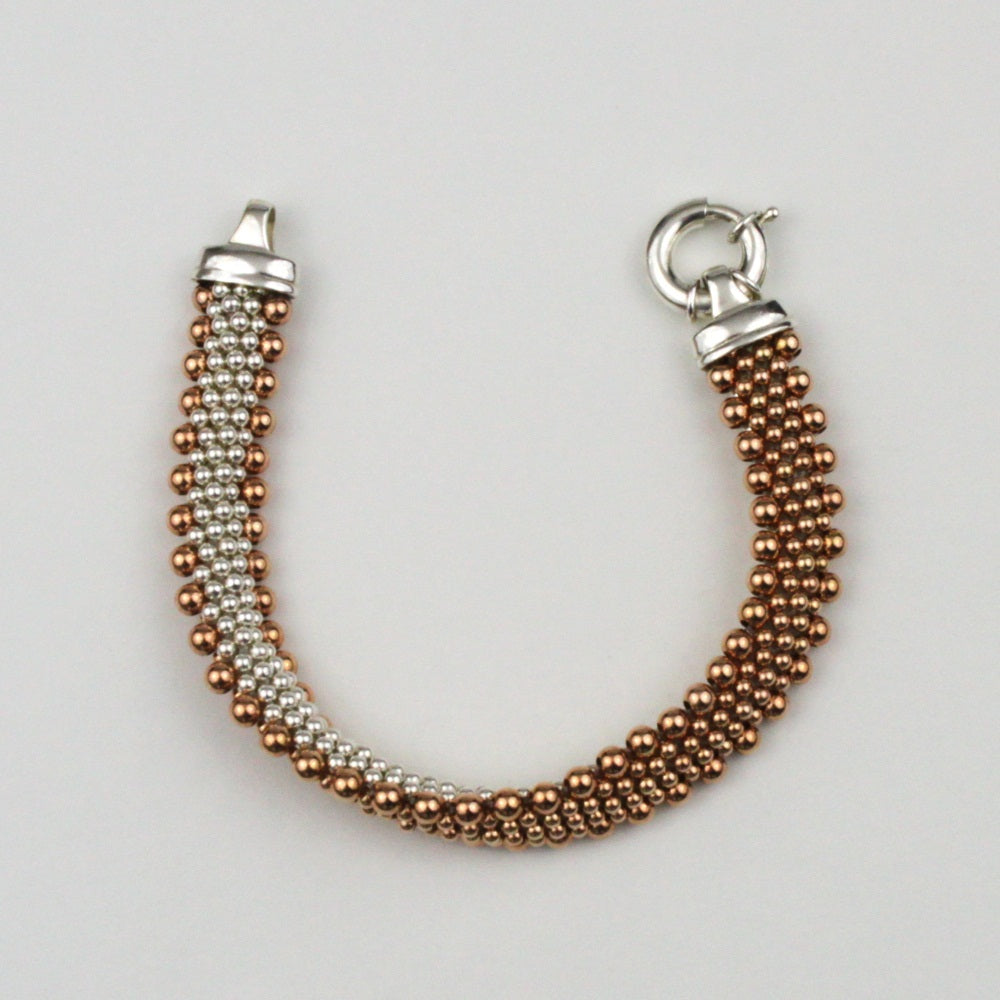 Crocheted Bracelet, Rose Gold/SS 7.75"