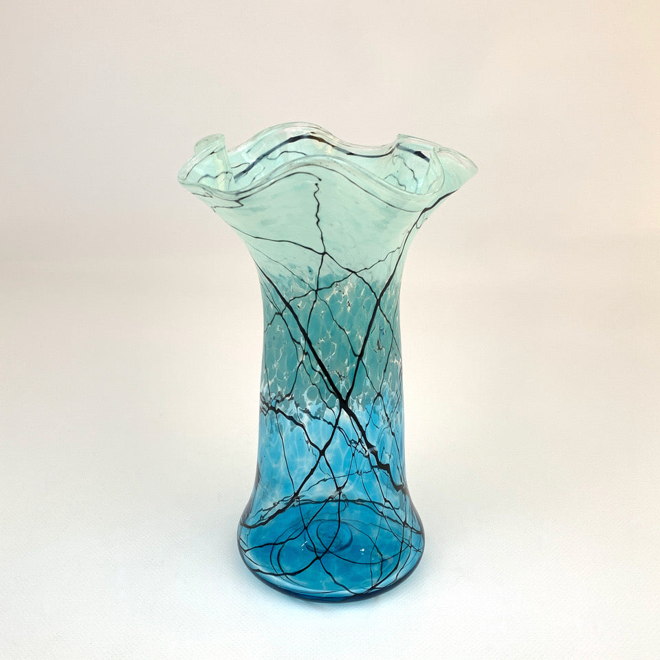 Small Fluted Vase, Aqua Lightning