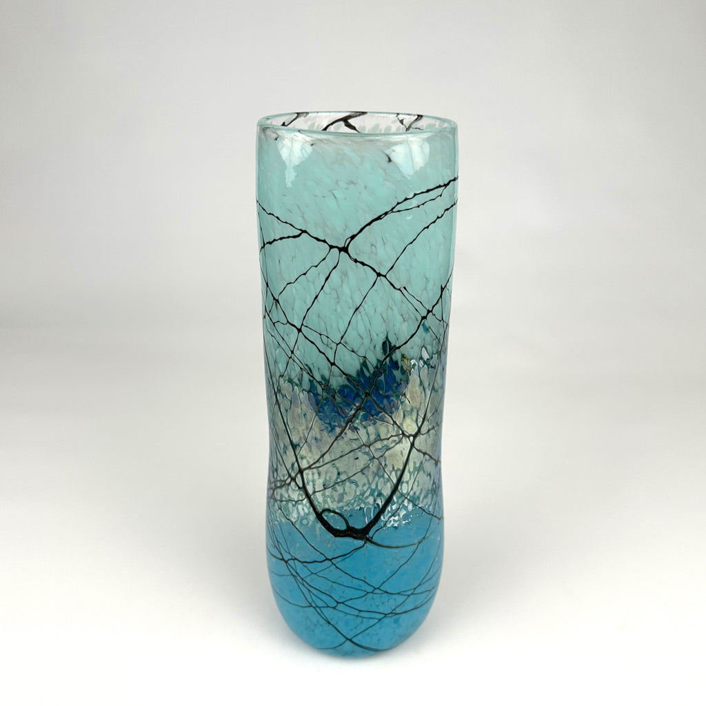 Lg Oval Cylinder Vase, Aqua Lightning