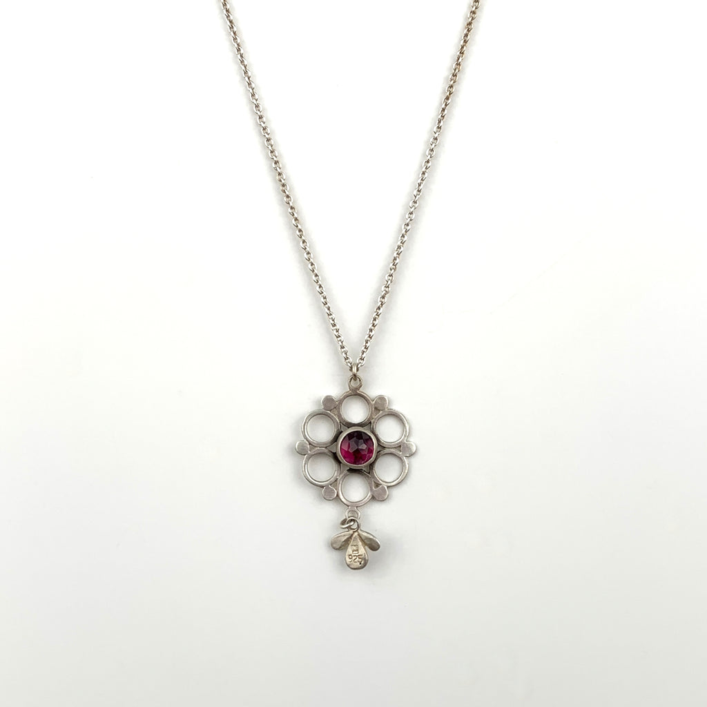 Mandala and Garnet Silver Necklace