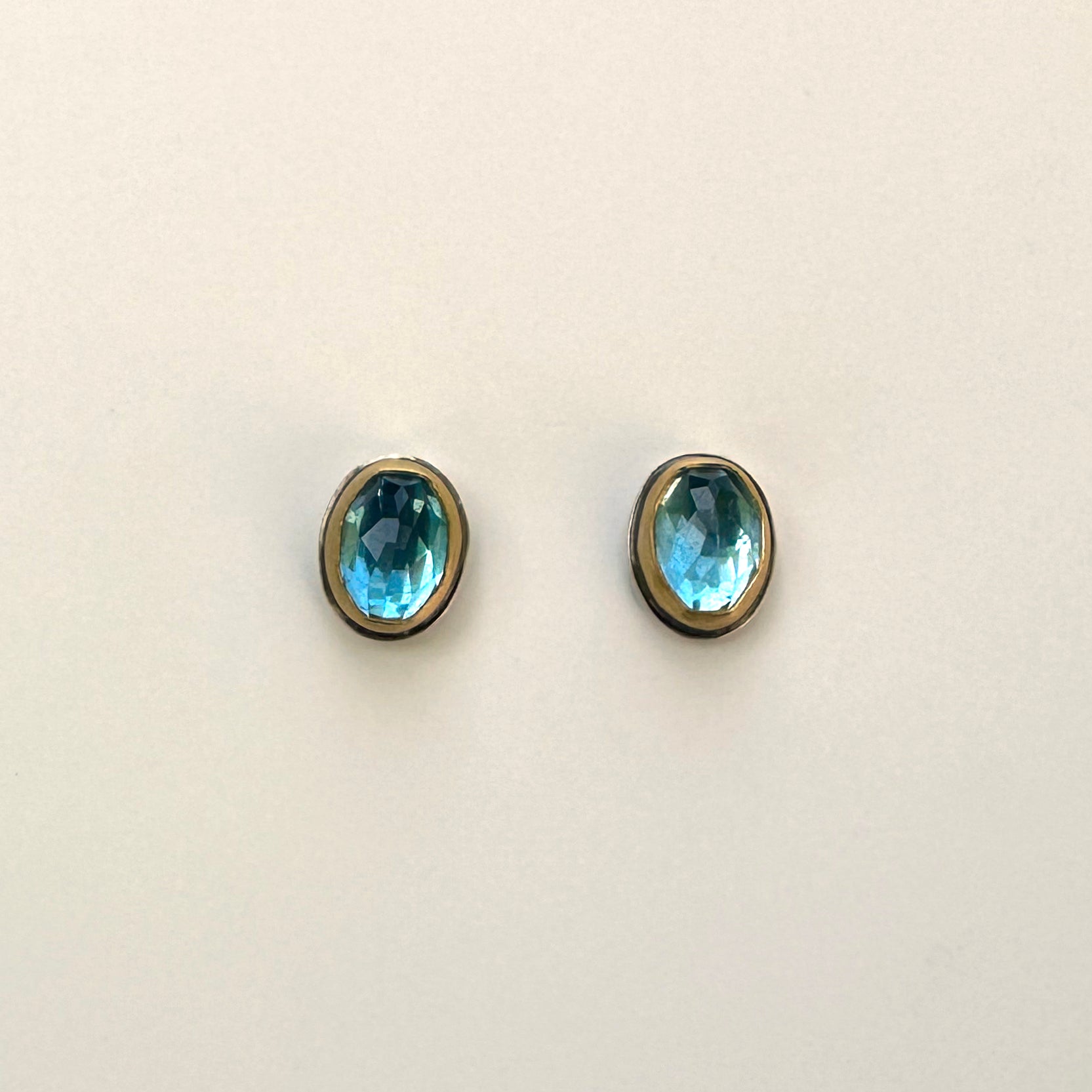Rosecut Oval Blue Topaz Stud Earrings