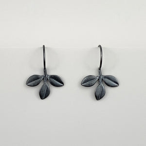 Silver Three Leaf Earrings, Oxidized