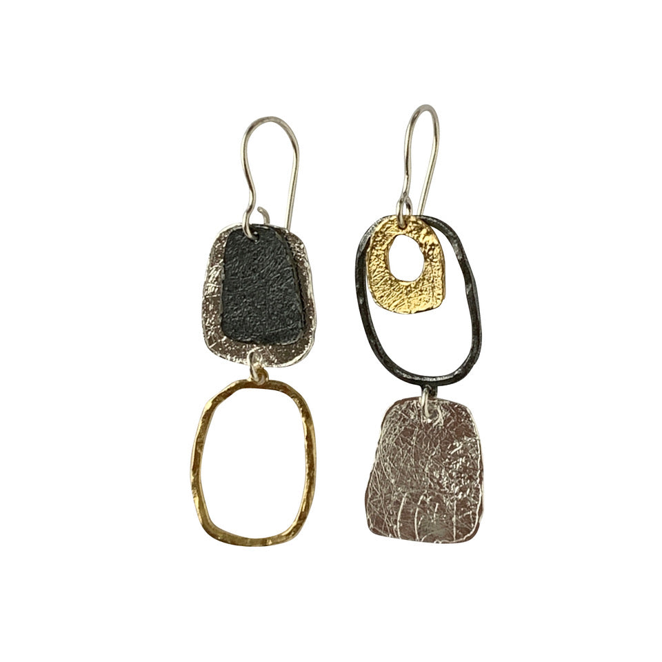 Gold Plate and Silver Dangle Earrings