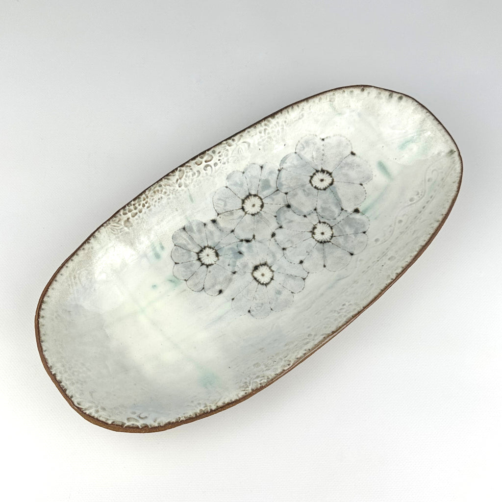 Wide Oval Serving Tray, Five Flowers