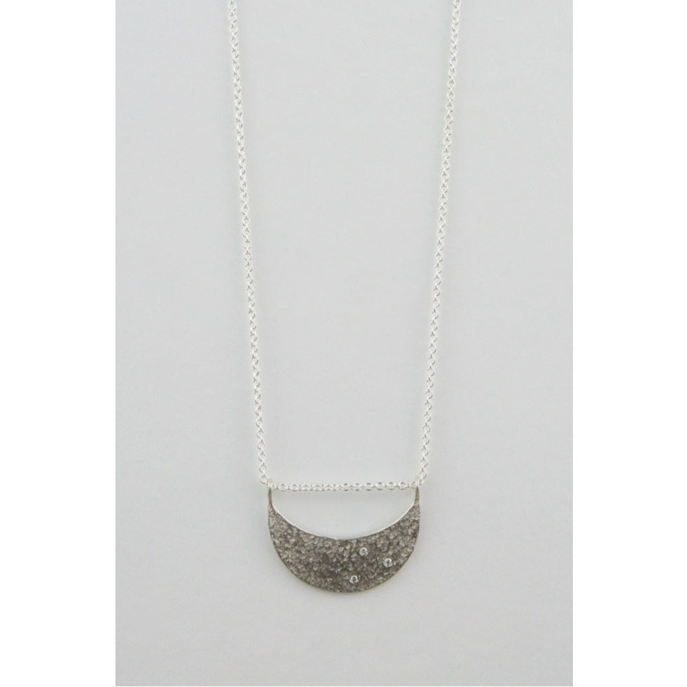 Silver Crescent And Diamond Necklace